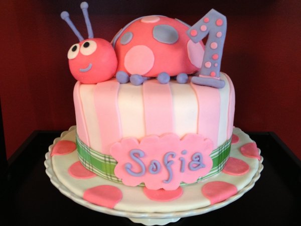 Pink-ladybug-fondant-cake-1st-birthday
